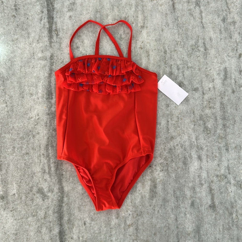 Cat & Jack Red Ruffled Kids Swim One Piece Size 5T